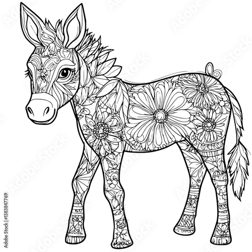 Donkey coloring book vector design, Donkey vector image
