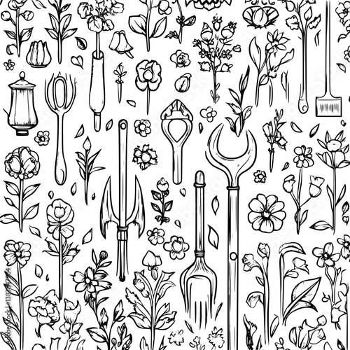 Garden tool coloring book vector art, Garden tool vector image