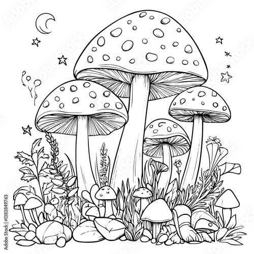 Toadstool coloring book vector art, Toadstool vector image