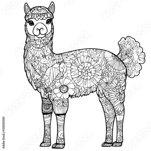 Alpaca coloring book vector design, Alpaca vector illustration