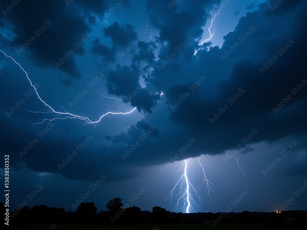 A stormy twilight sky, heavy clouds rumbling with distant lightning bolts A stormy twilight sky, heavy clouds rumbling with distant lightning bolts