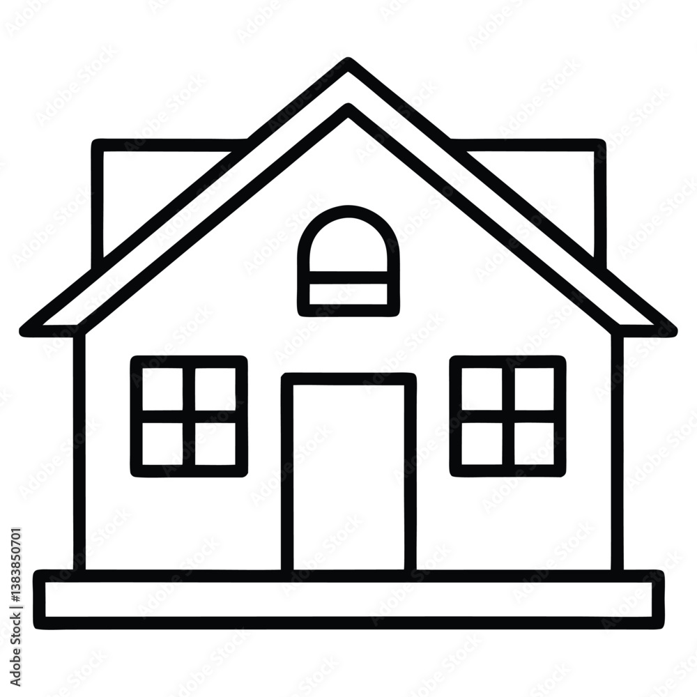 Simple Line Drawing of a Residential Home Simple Line Drawing of a Residential Home