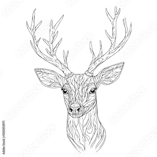 Deer coloring book vector design, Deer vector illustration