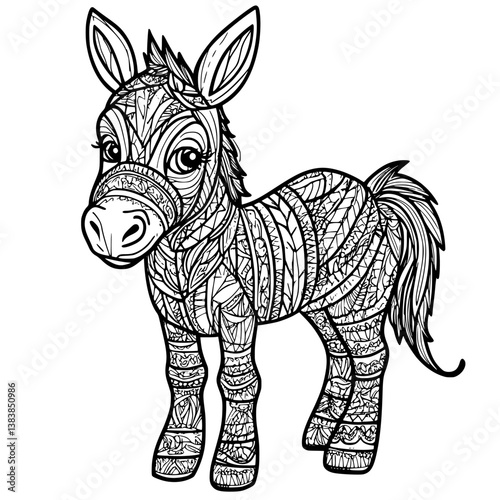 Donkey coloring book vector design, Donkey vector illustration