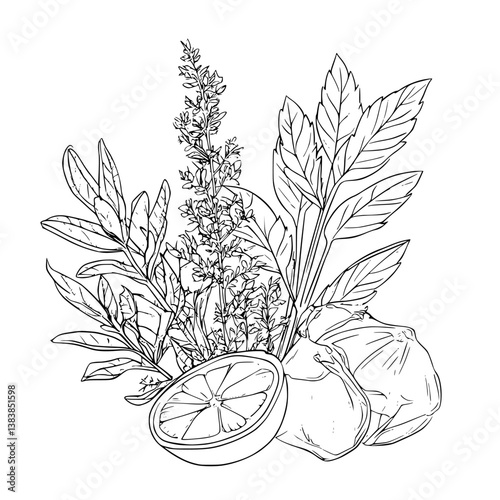 Herb coloring book vector art, Herb vector illustration