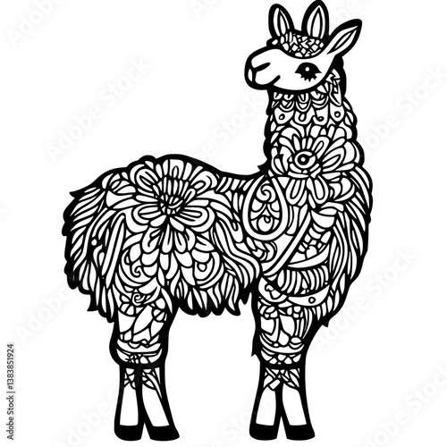 Llama coloring book vector design, Llama vector illustration