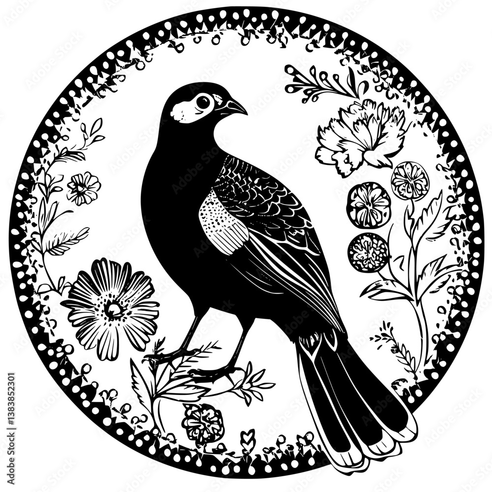 Obraz premium Pheasant mandala vector design, Pheasant vector illustration