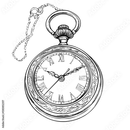 Pocket watch coloring book vector art, Pocket watch vector illustration