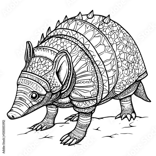 Armadillo coloring book vector design, Armadillo illustration art