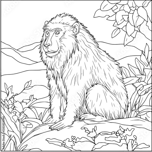 Baboon coloring book vector design, Baboon illustration art