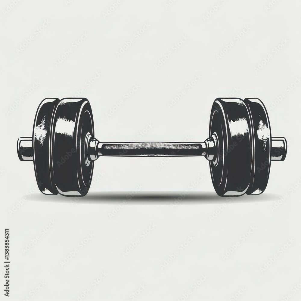 Naklejka premium Heavy dumbbell resting on a flat surface in a brightly lit gym setting perfect for strength training workouts