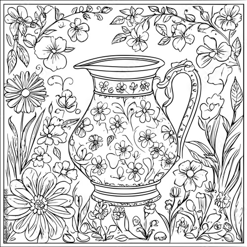 Cream pitcher coloring book vector art, Cream pitcher illustration art