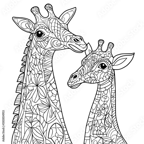 Giraffe coloring book vector design, Giraffe illustration art
