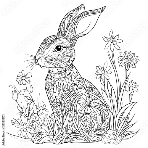 Hare coloring book vector design, Hare illustration art