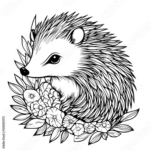 Hedgehog coloring book vector design, Hedgehog illustration art