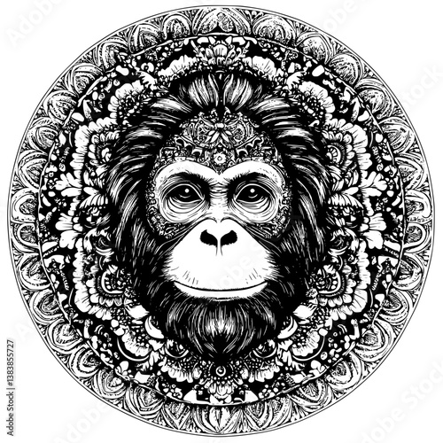 Orangutan mandala vector design, Orangutan illustration art
