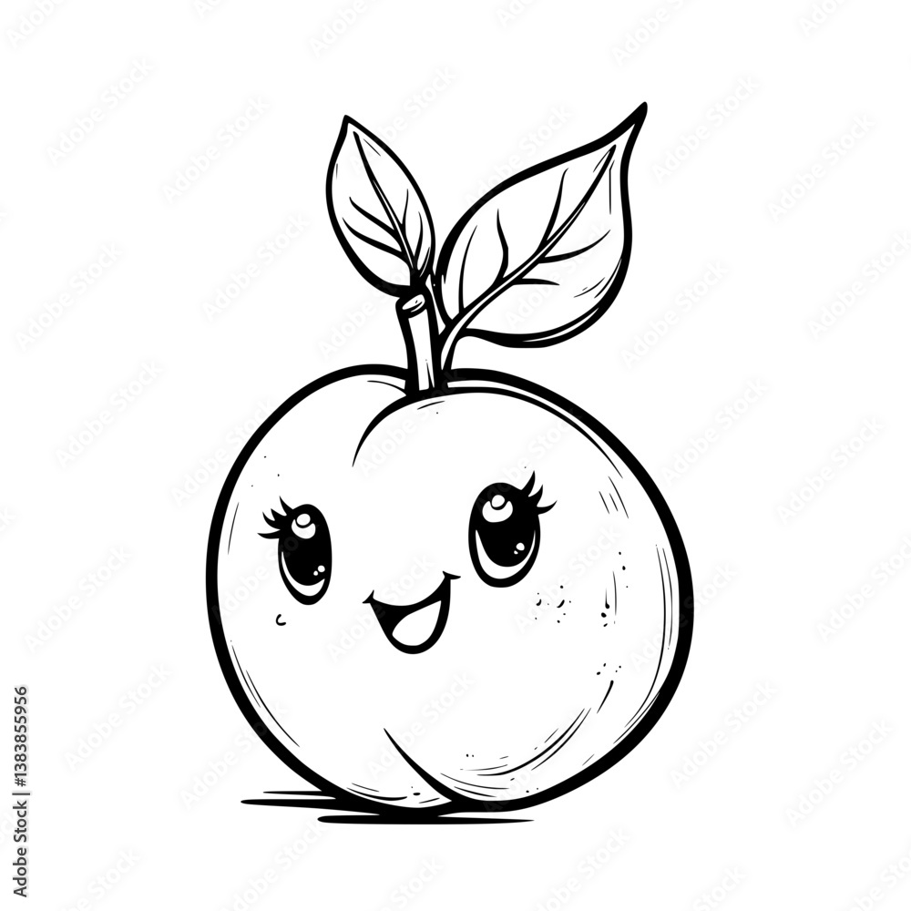 Obraz premium Peach with a face coloring book vector art, Peach with a face illustration art