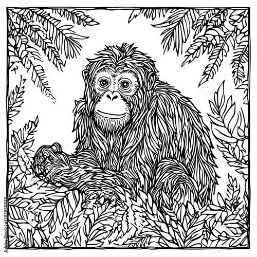Orangutan coloring book vector design, Orangutan illustration art