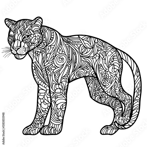 Panther coloring book vector design, Panther illustration art