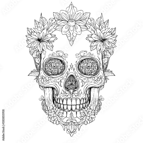 Pastel skull coloring book vector art, Pastel skull illustration art