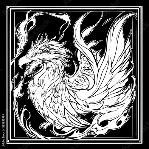 Phoenix coloring book vector art, Phoenix illustration art