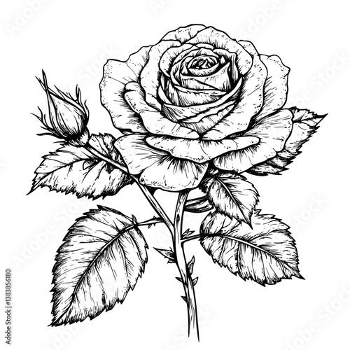 Rose coloring book vector design, Rose illustration art