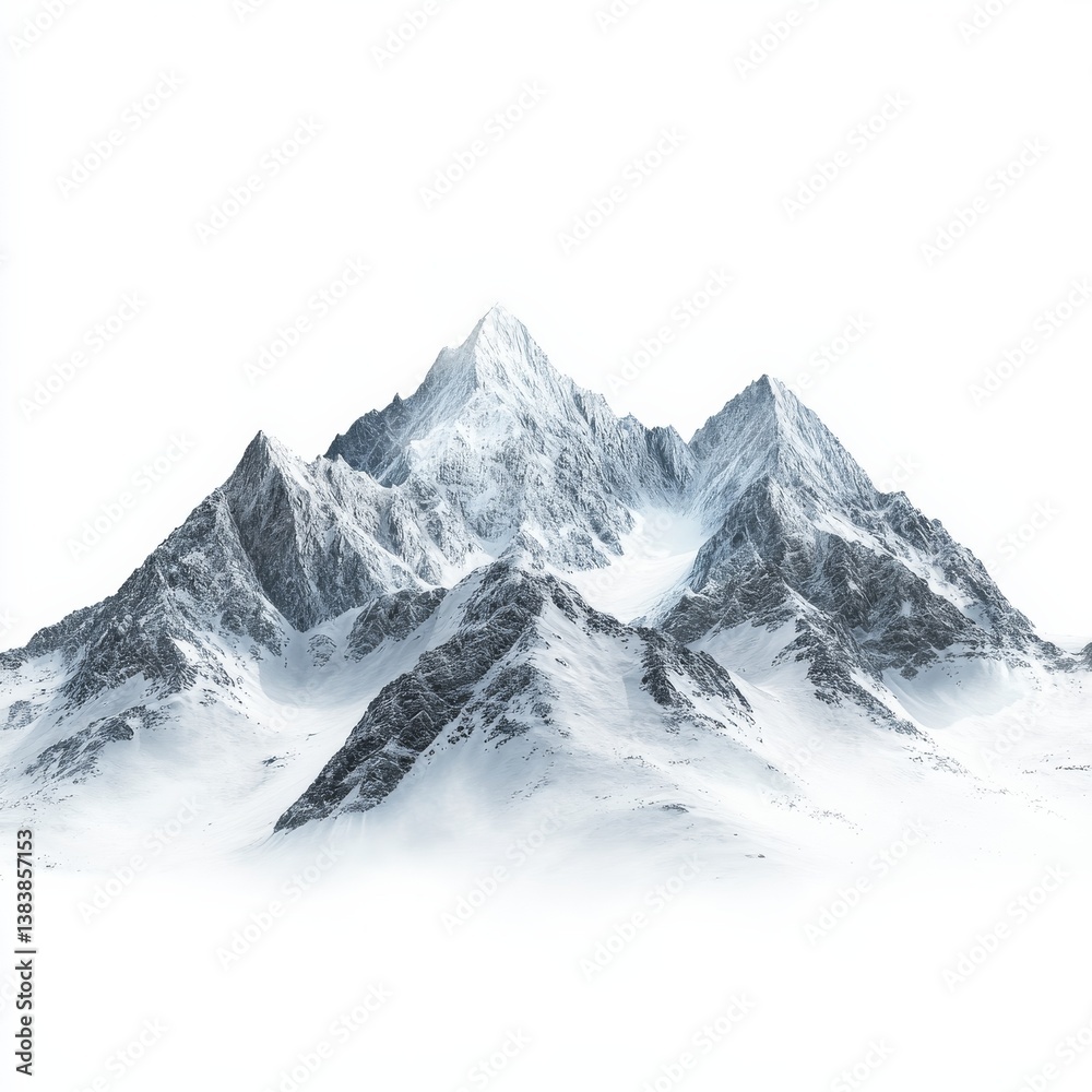 Obraz premium Snowy Mountain Range: A Crisp, Clean View of Majestic Peaks Against a Stark White Backdrop