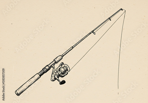 Fishing rod and reel illustration for outdoor sport and recreation art