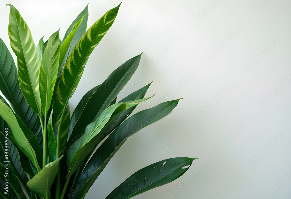Fototapeta premium Large Green Leaves Isolated on White Background – Botanical Nature Stock Image