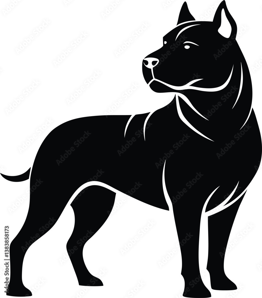 Obraz premium Strong Pitbull Silhouette Vector & Fierce Dog Logo, Dog Icon