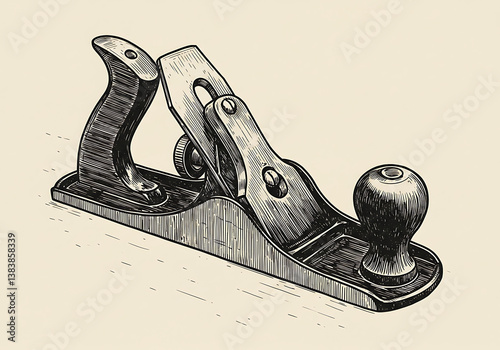 Vintage hand plane illustration woodworking tool antique wood plane