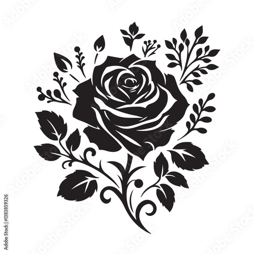 Vintage floral silhouette of black and white rose pattern