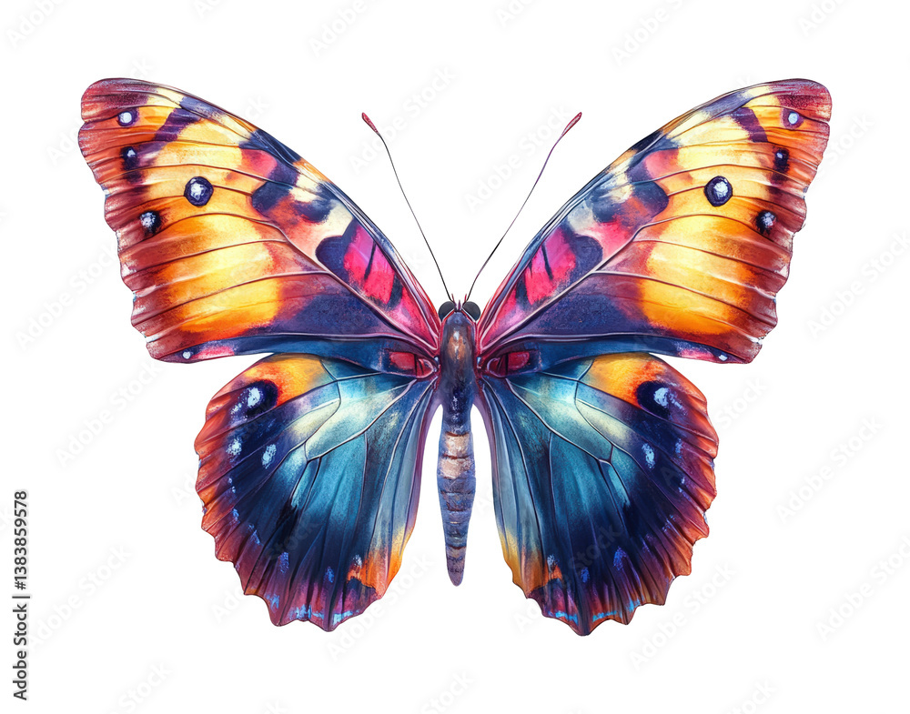 Fototapeta premium Vibrant butterfly display nature artistic colors isolated on transparent background, png