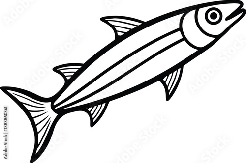 Anchovy fish Line art Design with white background