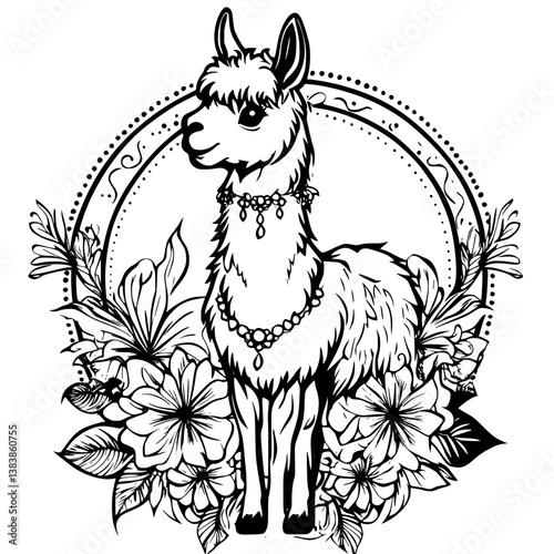 Alpaca mandala vector design, Alpaca vector graphic