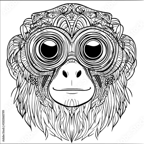 Baboon coloring book vector design, Baboon vector graphic