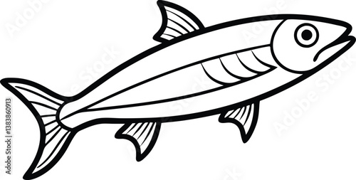 Anchovy fish Line art Design with white background