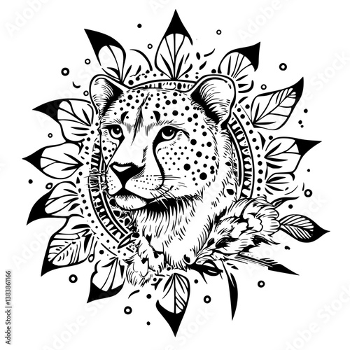 Cheetah mandala vector design, Cheetah vector graphic
