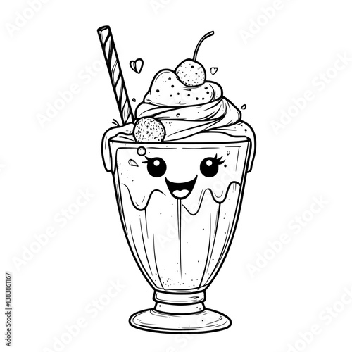 Chibi milkshake coloring book vector art, Chibi milkshake vector graphic