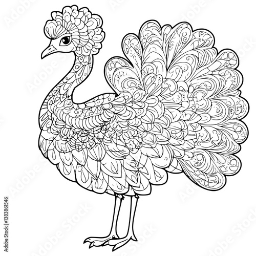 Emu coloring book vector design, Emu vector graphic