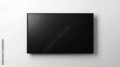Flat-screen television mounted on a white wall.