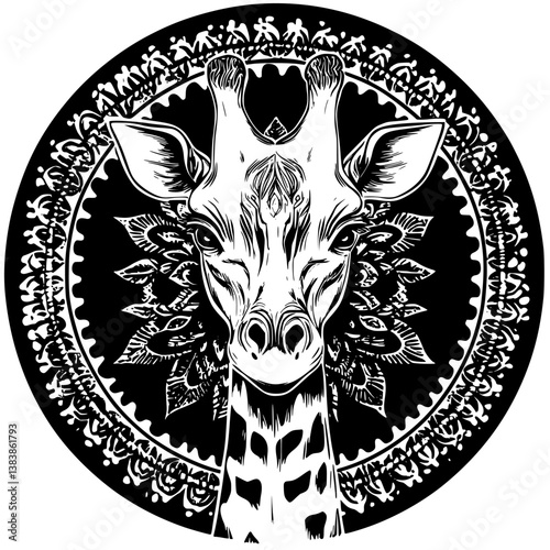 Giraffe mandala vector design, Giraffe vector graphic