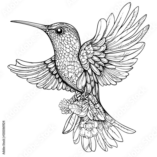 Hummingbird coloring book vector design, Hummingbird vector graphic