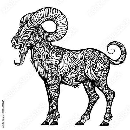 Ibex coloring book vector design, Ibex vector graphic