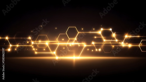 Golden Network: An Elegant digital abstract, showcasing interconnected glowing hexagon shapes, evoking a sense of technological advancement, future.