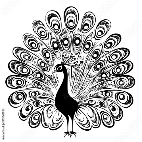 Peacock coloring book vector design, Peacock vector graphic