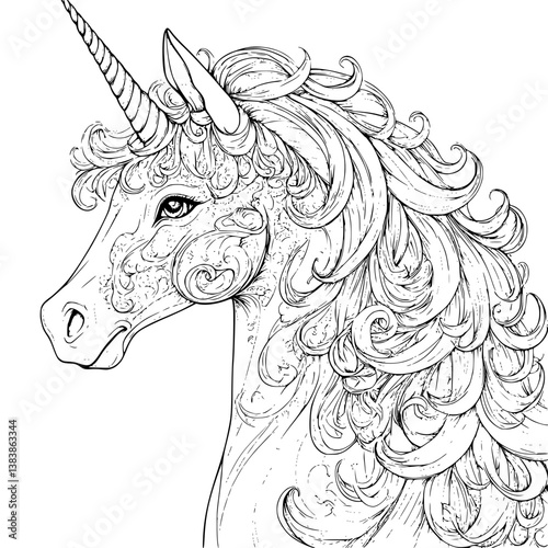Unicorn coloring book vector art, Unicorn vector graphic