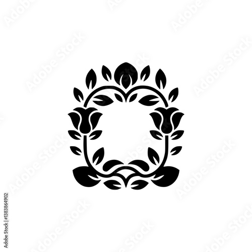 Elegant Rose Floral Frame in Black and White Minimalist Design