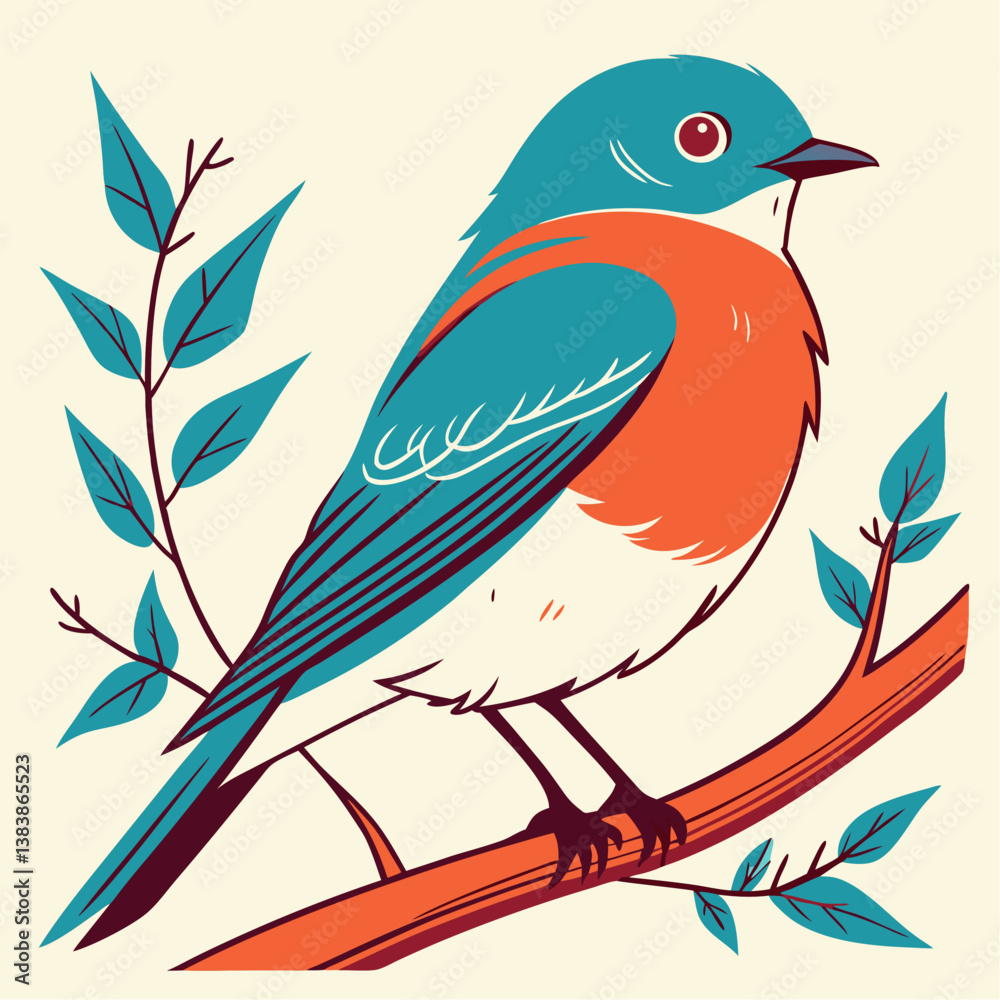Obraz premium Ultramarine Flycatcher cute blue bird perching on top mossy stick over far blur green background in shaded sun lighting, amazing nature