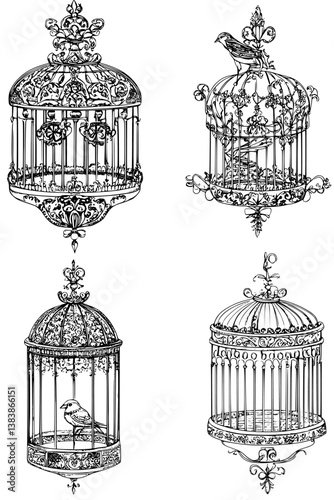Collection of Birdcages coloring book vector designs, Birdcages vector image